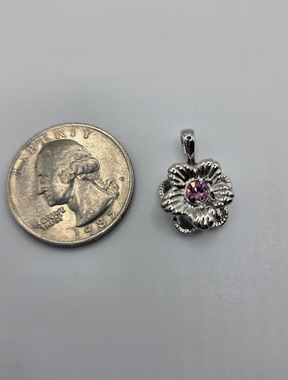 Sophia Fiori Pink CZ Flower Pendant Necklace Silver Tone New Sealed